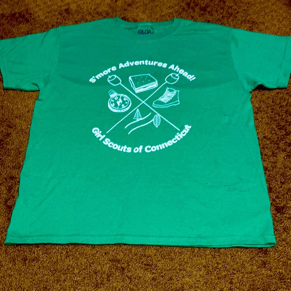 S’more adventures ahead! Girl Scouts of CT green with white lettering ts…